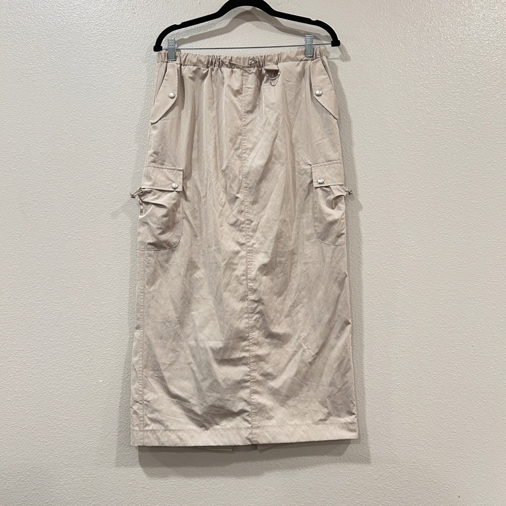 BlankNYC Tan Cargo Midi Skirt Tactical Drawstring Utility Techwear Size 28